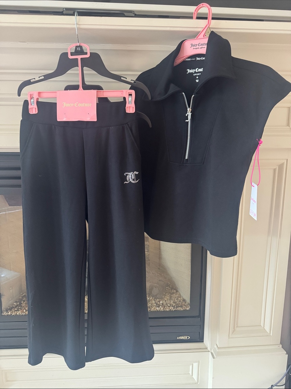 Juicy Couture Black Sleeveless Zip Top & Wide-Leg Cropped Pants Set